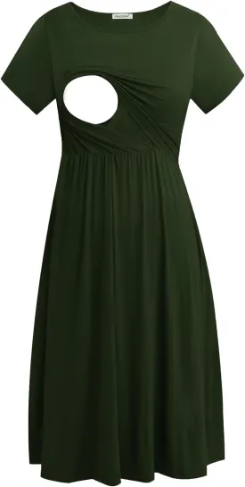 Smallshow Women's Short Sleeve Patchwork Nursing Dresses for Breastfeeding