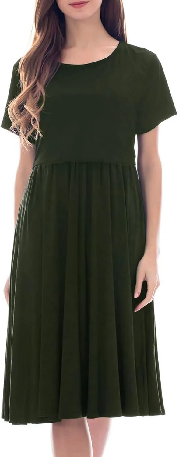 Smallshow Women's Short Sleeve Patchwork Nursing Dresses for Breastfeeding