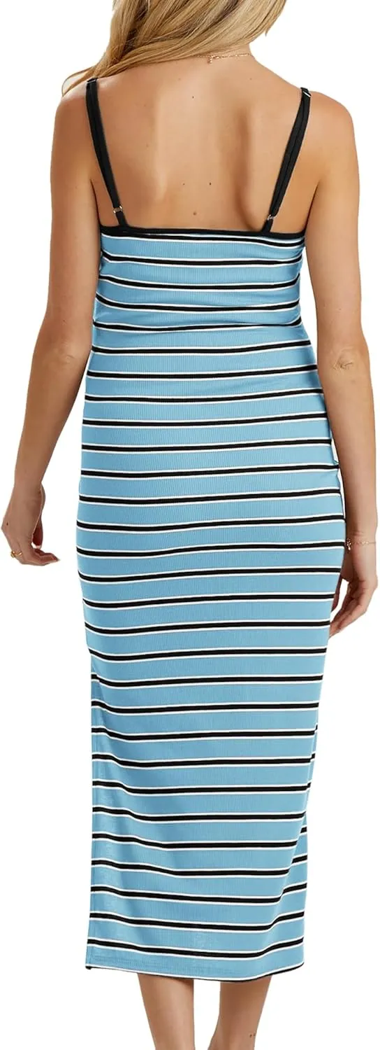 Split Maternity Dress Knit Sleeveless Bodycon Midi Dress for Baby Shower/Photoshoot
