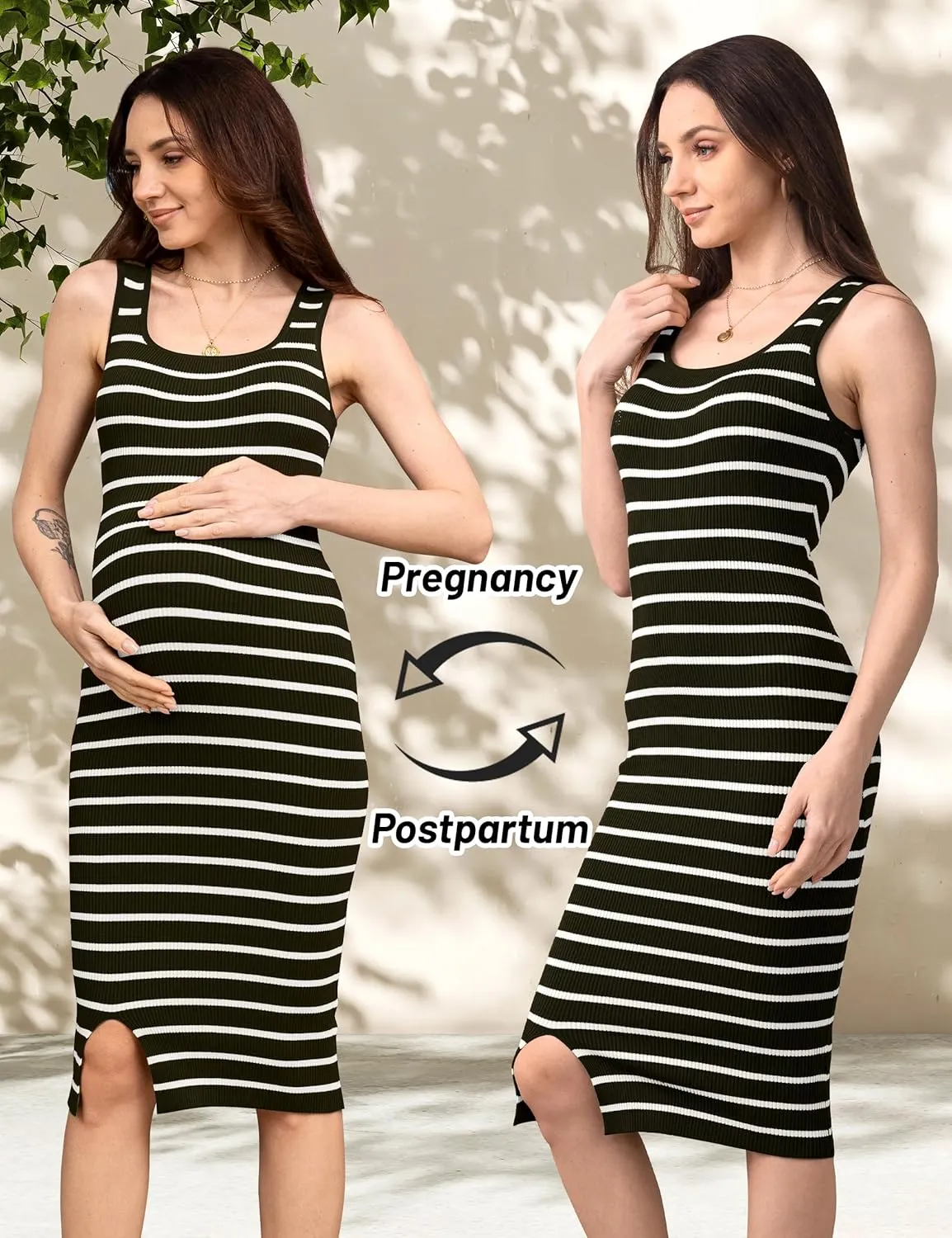 SUNNYBUY Women's Striped Maternity Dress Summer Tank Bodycon Dresses Knit Slit Pregnancy Clothes