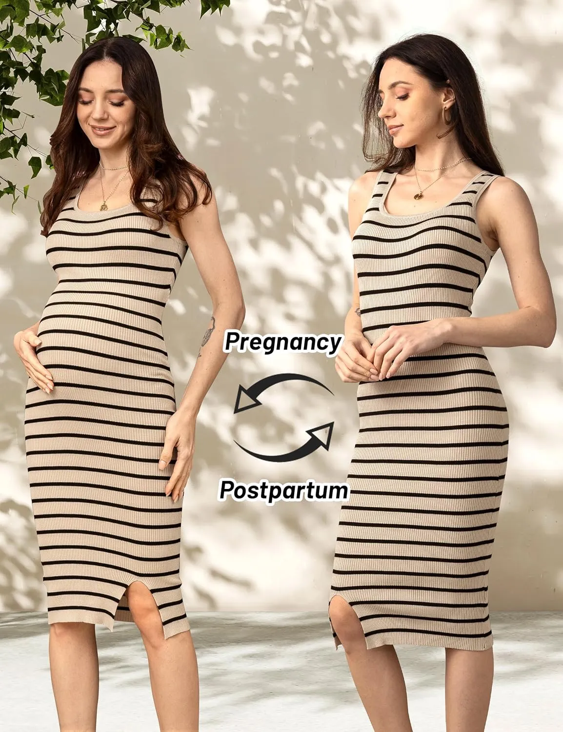 SUNNYBUY Women's Striped Maternity Dress Summer Tank Bodycon Dresses Knit Slit Pregnancy Clothes