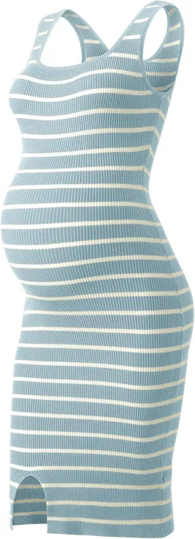 SUNNYBUY Women's Striped Maternity Dress Summer Tank Bodycon Dresses Knit Slit Pregnancy Clothes