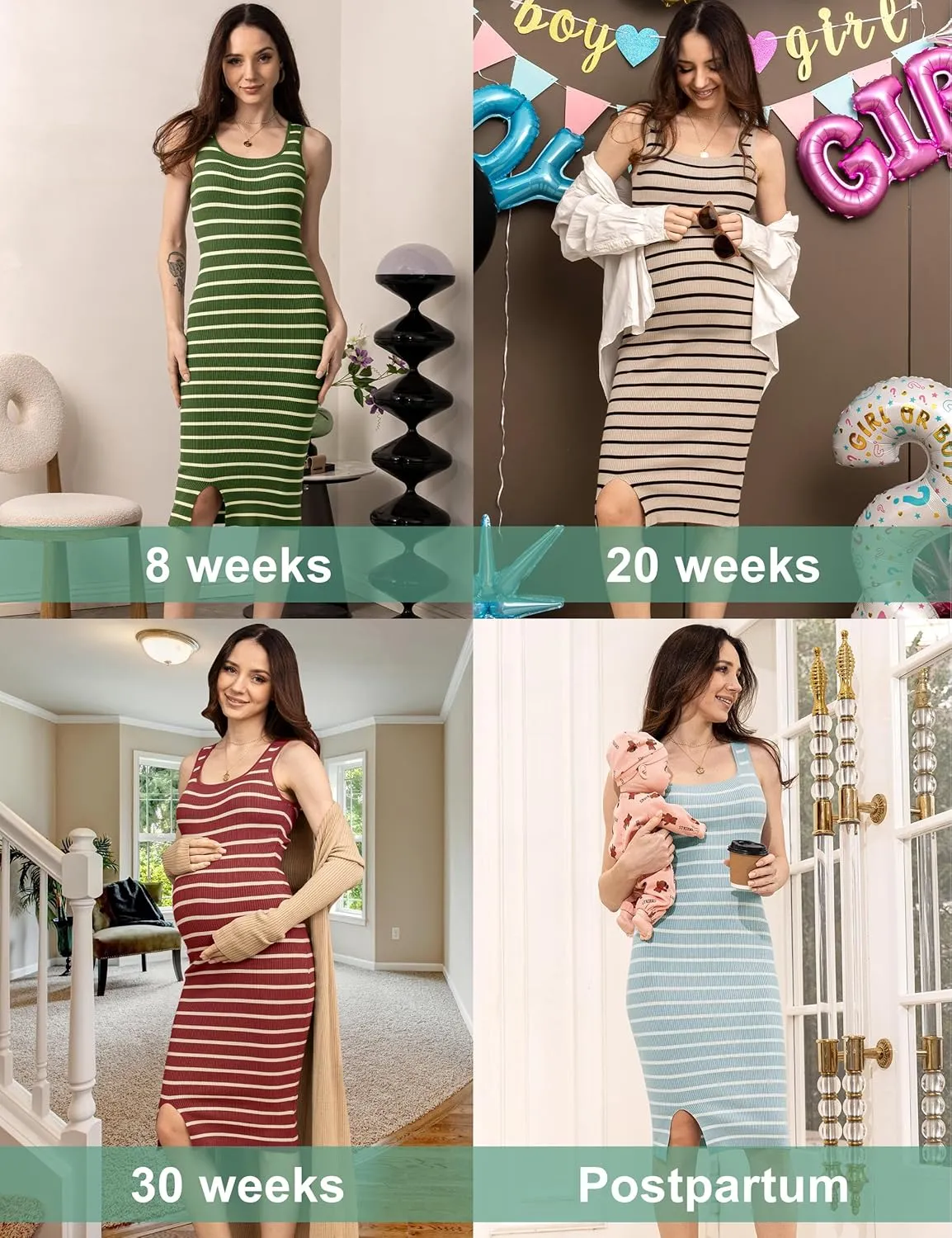 SUNNYBUY Women's Striped Maternity Dress Summer Tank Bodycon Dresses Knit Slit Pregnancy Clothes