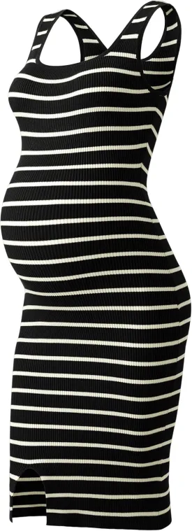 SUNNYBUY Women's Striped Maternity Dress Summer Tank Bodycon Dresses Knit Slit Pregnancy Clothes