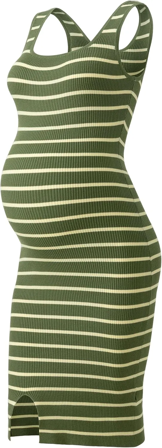 SUNNYBUY Women's Striped Maternity Dress Summer Tank Bodycon Dresses Knit Slit Pregnancy Clothes