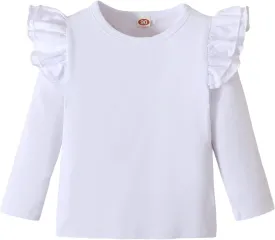 Toddler Baby Girl Solid Color T Shirt Kids Blouse Basic Plain Ruffle Top Cotton Casual Clothes