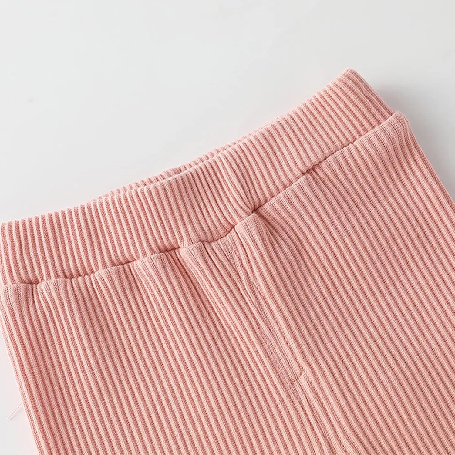 Toddler Baby Girls Ribbed Leggings Kids Elastic Waist Yoga Pants Footless Solid Color Stretchy Pant with Pockets Bottoms