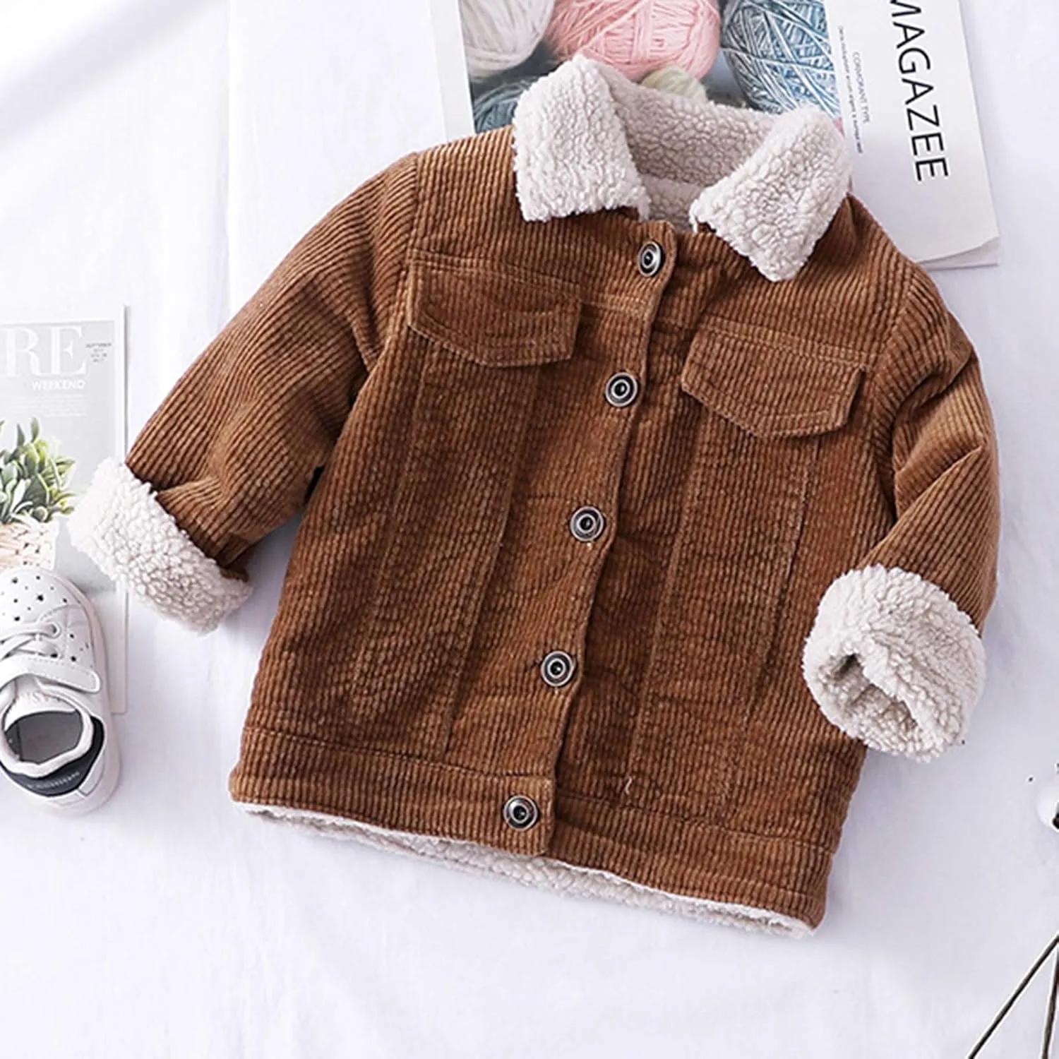 Toddler Boy Winter Corduroy Jacket Baby Girl Fall Sherpa Lined Outwear Coat