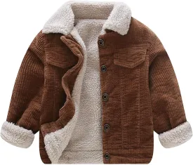Toddler Boy Winter Corduroy Jacket Baby Girl Fall Sherpa Lined Outwear Coat