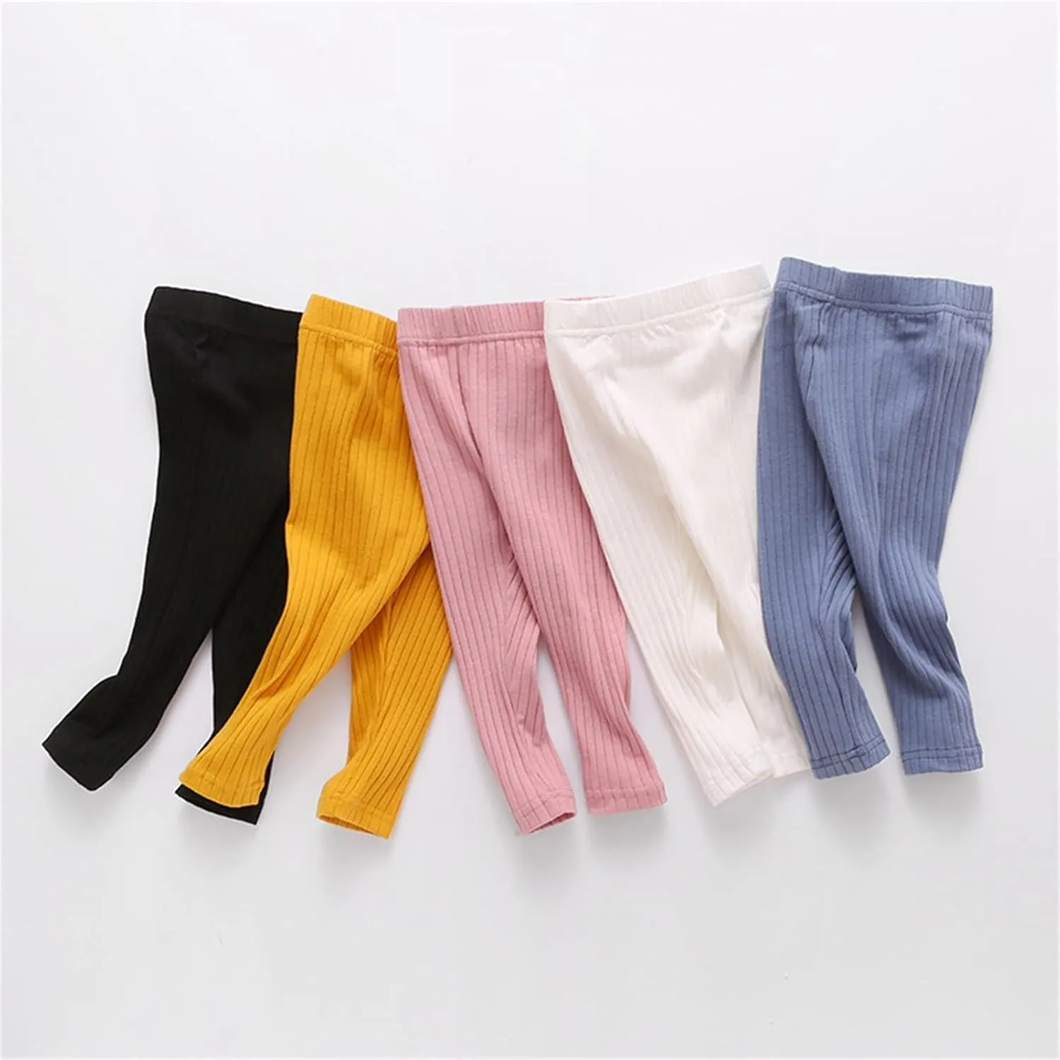 Toddler Girls Solid Leggings Kids Stretchy Ribbed Yoga Pants Infant Baby Elastic Waist Full Length Footless Tights