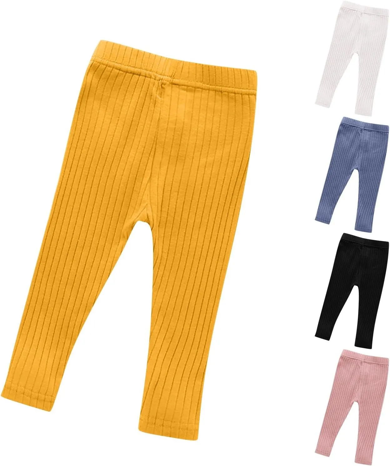 Toddler Girls Solid Leggings Kids Stretchy Ribbed Yoga Pants Infant Baby Elastic Waist Full Length Footless Tights
