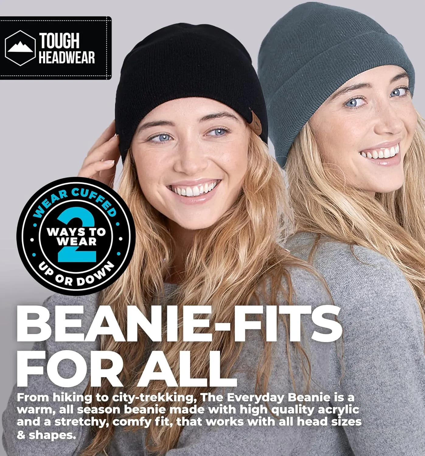 Tough Headwear Daily Knit Beanie - Beanies Hats for Men - Winter Hats for Men & Women - Warm Knitted Hats for Cold Weather