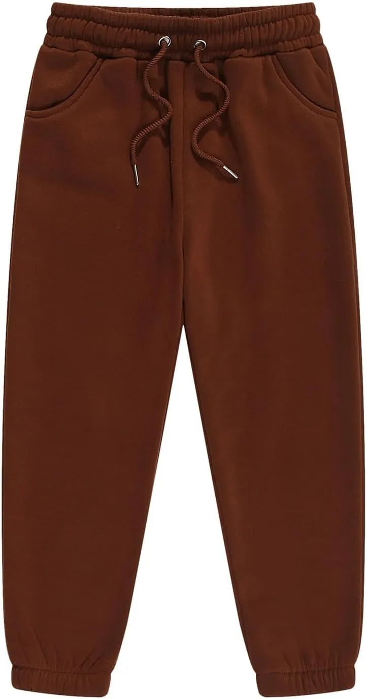 Unisex Basic Sweatpants Pull on Casual Joggers Boys Girls Solid Color Elastic Waist Athletic Pants with Pockets