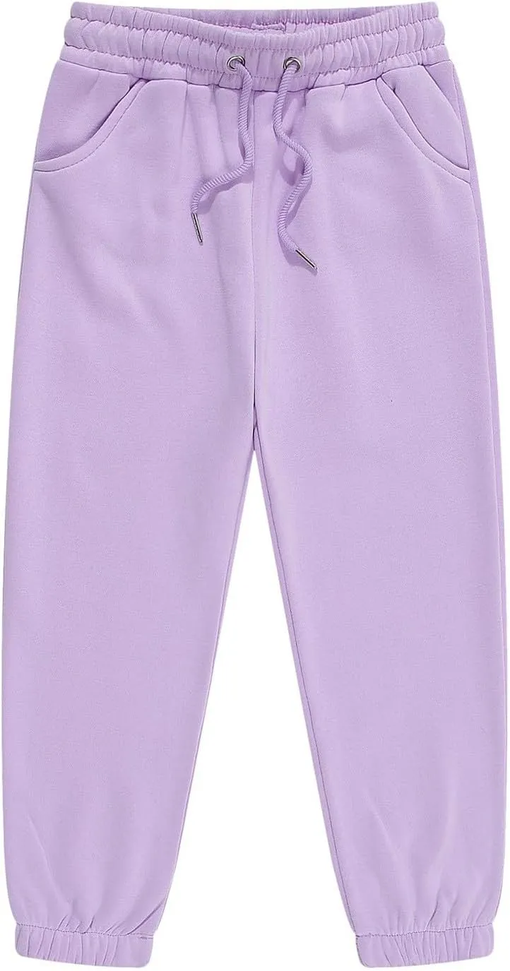 Unisex Basic Sweatpants Pull on Casual Joggers Boys Girls Solid Color Elastic Waist Athletic Pants with Pockets