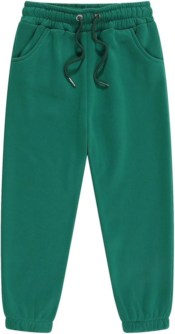 Unisex Basic Sweatpants Pull on Casual Joggers Boys Girls Solid Color Elastic Waist Athletic Pants with Pockets
