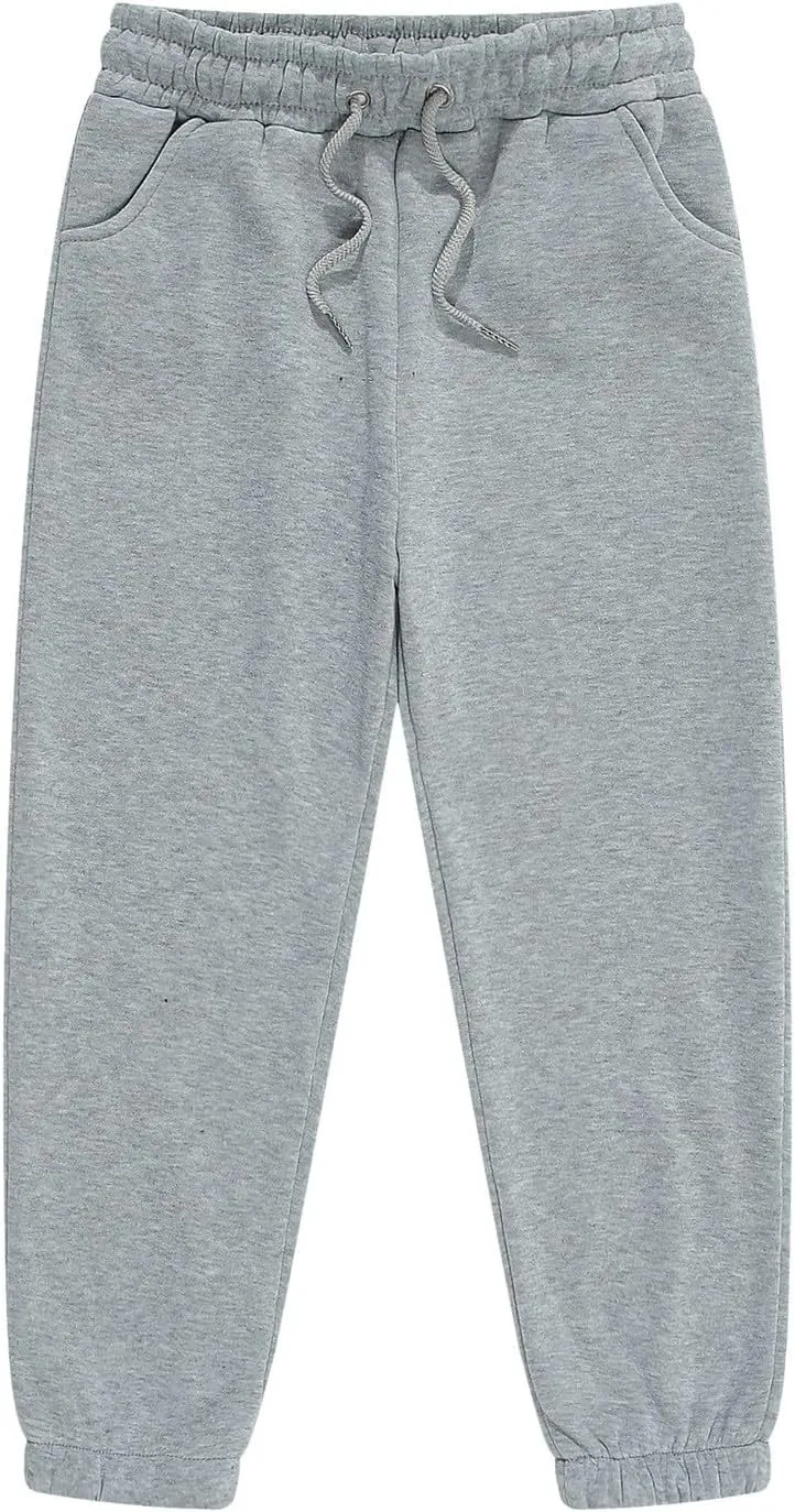 Unisex Basic Sweatpants Pull on Casual Joggers Boys Girls Solid Color Elastic Waist Athletic Pants with Pockets