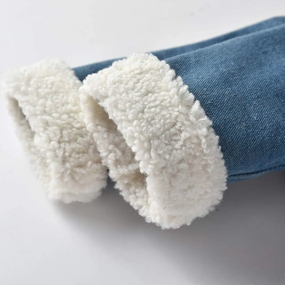 Winter Infant Baby Boys Girls Denim Thick Outerwear Jackets Cute Fleece Lined Warm Coats Clothes