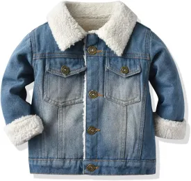 Winter Infant Baby Boys Girls Denim Thick Outerwear Jackets Cute Fleece Lined Warm Coats Clothes