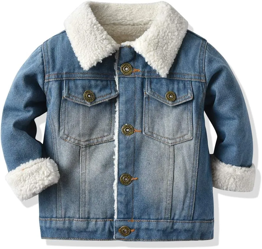 Winter Infant Baby Boys Girls Denim Thick Outerwear Jackets Cute Fleece Lined Warm Coats Clothes