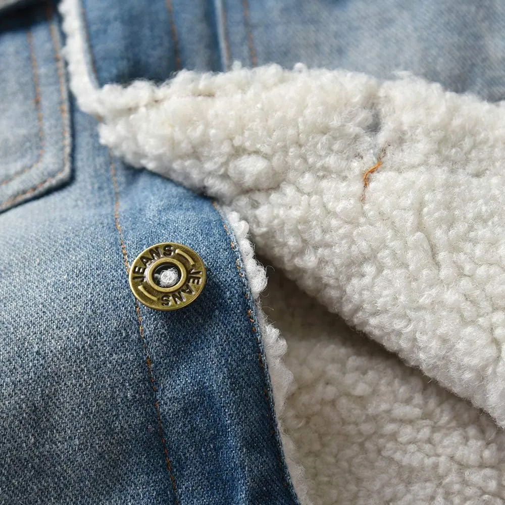 Winter Infant Baby Boys Girls Denim Thick Outerwear Jackets Cute Fleece Lined Warm Coats Clothes