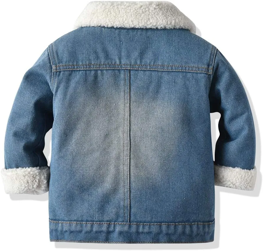 Winter Infant Baby Boys Girls Denim Thick Outerwear Jackets Cute Fleece Lined Warm Coats Clothes