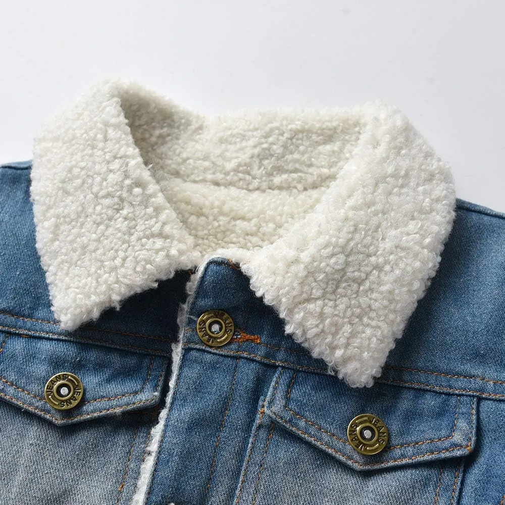 Winter Infant Baby Boys Girls Denim Thick Outerwear Jackets Cute Fleece Lined Warm Coats Clothes