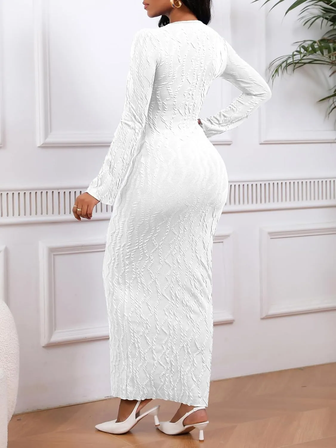 Women's Casual Dress Crew Neck Elegant Fall Winter Long Sleeve Midi Bodycon Pencil Cocktail Wedding Dresses 094