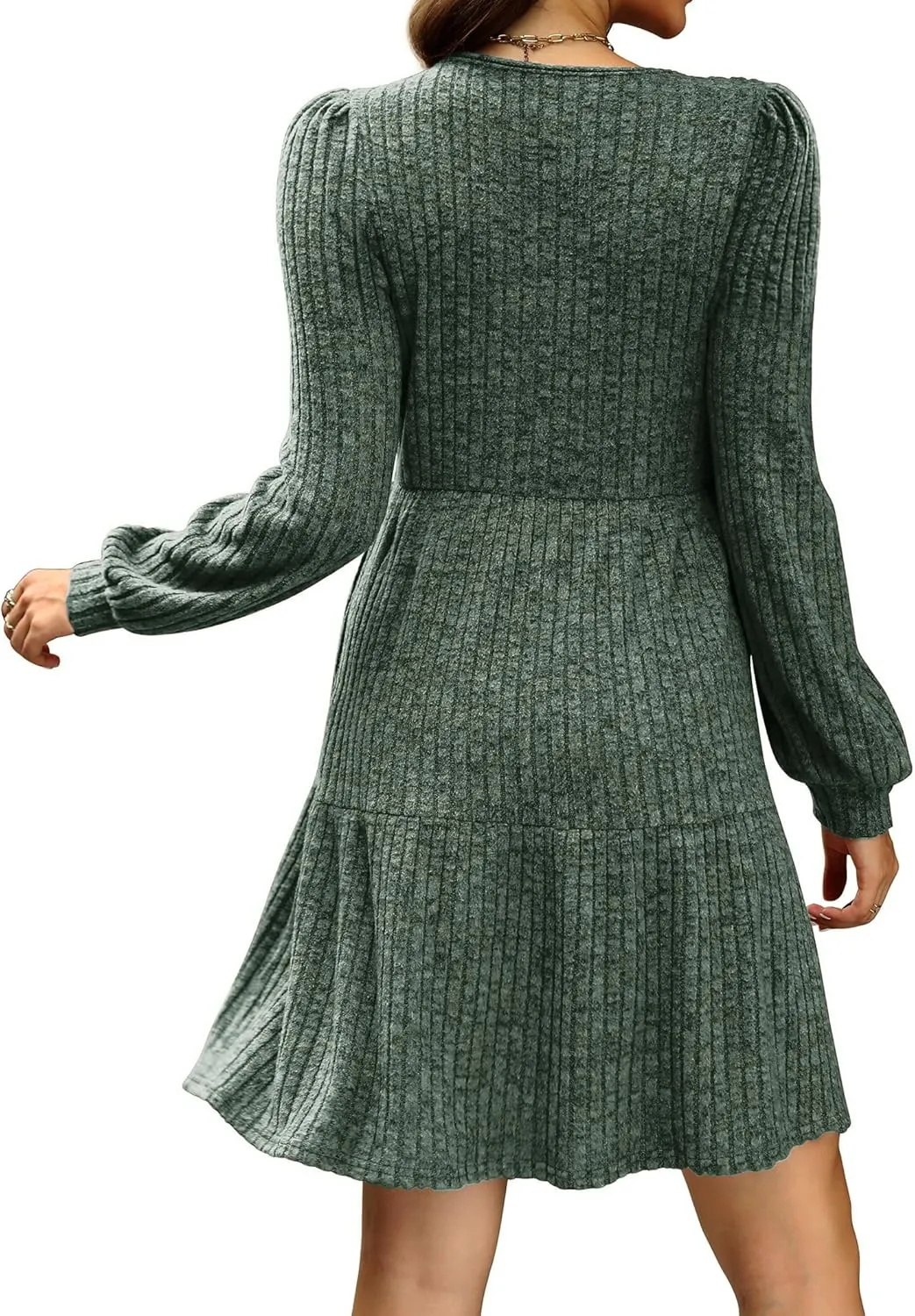 Womens Nursing Fall Dresses Square Neck Long Sleeve Winter Babydoll Dress with Pockets